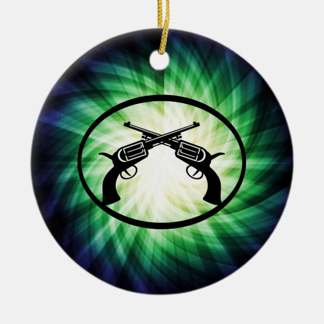 Adorno De Cerámica Dos Pistolas Cruzadas; Brillantes (Frente)