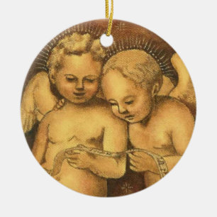 Adorno De Cerámica "Dos querubes que cantan" Ornamento-Ángeles del