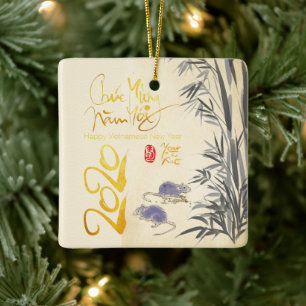 Adorno De Cerámica Dos Ratas Bambú Año Nuevo Vietnamita 2020 SqCO