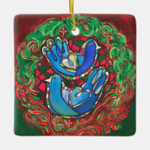 Adorno De Cerámica Dos tortugas adornan Navidad