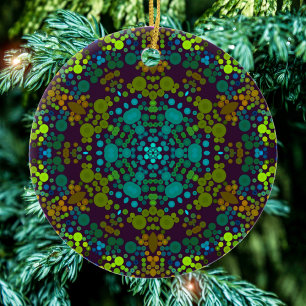 Adorno De Cerámica Dot Mandala Flor amarillo azul y rosa