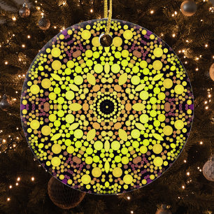 Adorno De Cerámica Dot Mandala Flor amarillo morado y negro
