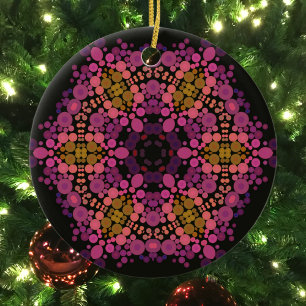 Adorno De Cerámica Dot Mandala Flor Amarillo rosa y Negro