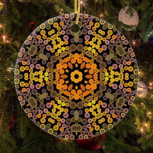Adorno De Cerámica Dot Mandala Flor Amarillo y Púrpura