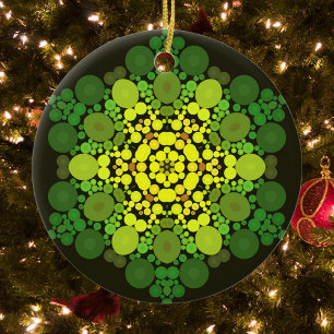 Adorno De Cerámica Dot Mandala Flor Amarillo y Verde