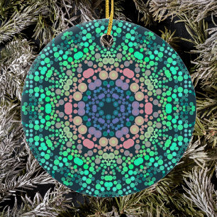 Adorno De Cerámica Dot Mandala Flor Azul Verde y rosa