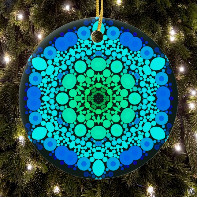 Adorno De Cerámica Dot Mandala Flor Azul y Verde (Subido por el creador)
