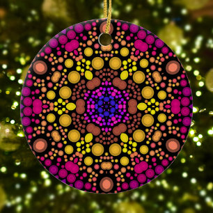 Adorno De Cerámica Dot Mandala Flor morado y amarillo