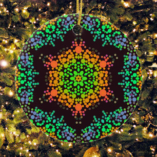 Adorno De Cerámica Dot Mandala Flor Naranja Verde y Azul