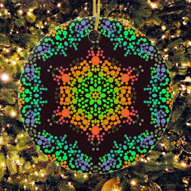 Adorno De Cerámica Dot Mandala Flor Naranja Verde y Azul (Subido por el creador)