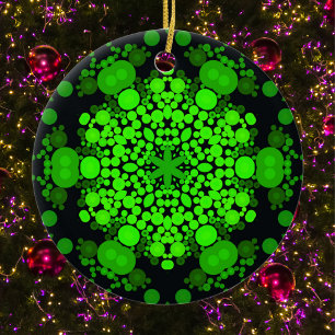 Adorno De Cerámica Dot Mandala Flor Verde y Negro