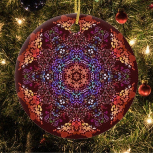 Adorno De Cerámica Dot Mandala Naranja Azul y Púrpura