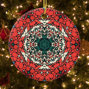 Adorno De Cerámica Dot Mandala Rojo Azul Blanco y Verde