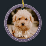 Adorno De Cerámica Dots modernos y juguetones Mascota Perro cachorro<br><div class="desc">El diseño se compone de puntos modernos y juguetones que enmarcan la foto del personalizado. Añade una foto de tu perro o cachorro mascota y agrega nombre y año.</div>