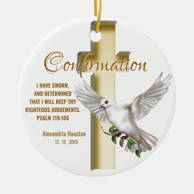 Adorno De Cerámica Dove Cross Confirmation Scripture Verse (Frente)