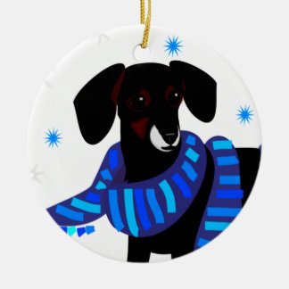 Adorno De Cerámica Doxie de invierno en azul