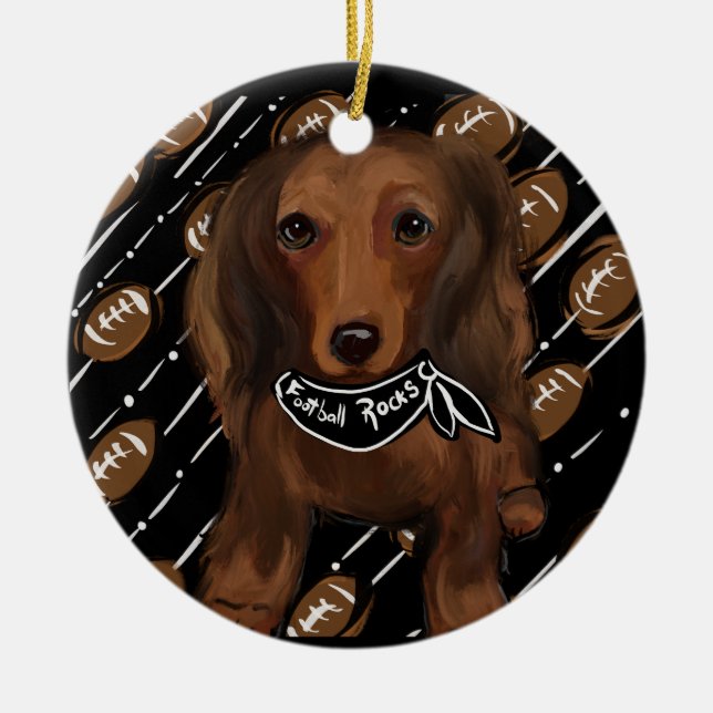 Adorno De Cerámica Doxies de pelo largo rojo (Frente)