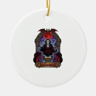Adorno De Cerámica Drácula de Halloween Luna Roja Murciélagos Calaver