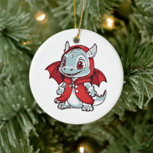 Adorno De Cerámica Dragón Albino en Rojo