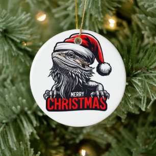 Adorno De Cerámica Dragón barbudo Navidad, Feliz Navidad Santa Lizard