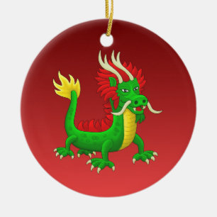 Adorno De Cerámica Dragón Chino Dibujado a Mano Colorido