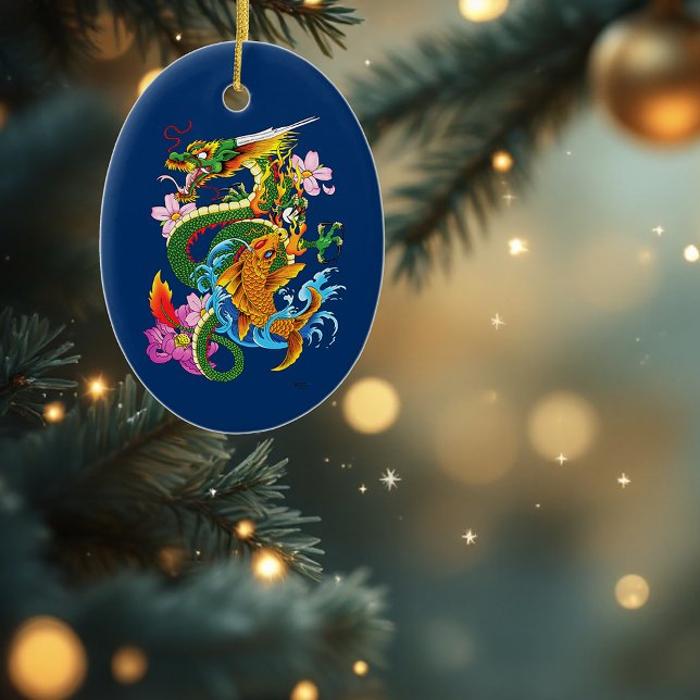 Adorno De Cerámica Dragón chino verde Koi (Subido por el creador)