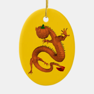 Adorno De Cerámica Dragón de calabaza de Halloween naranja