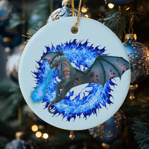 Adorno De Cerámica Dragón de fantasía azul