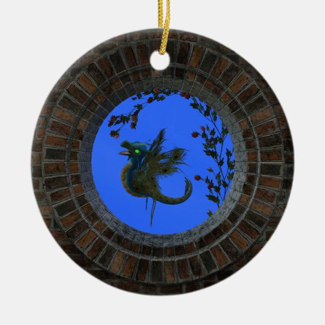 Adorno De Cerámica Dragón de hadas de pavo real (Frente)