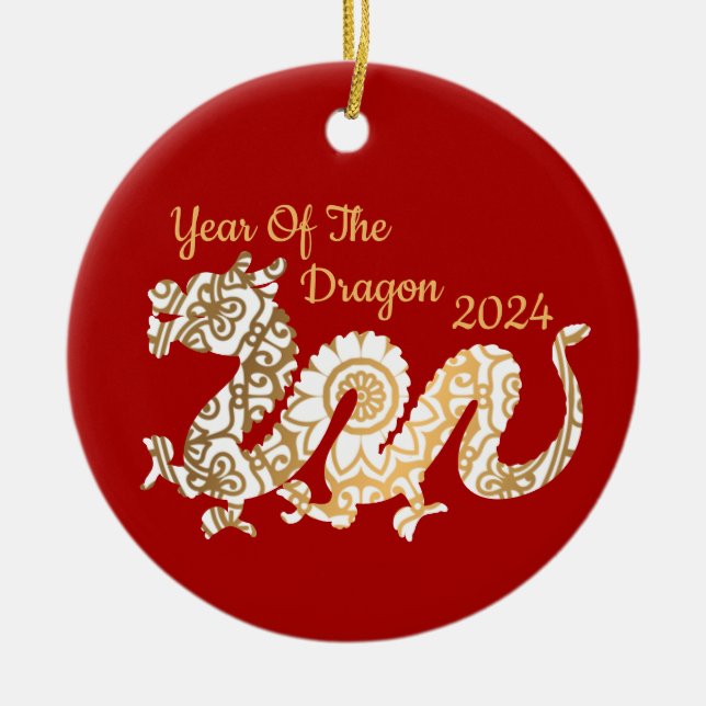 Adorno De Cerámica Dragón de Mandala 2024 Rojo de Año Nuevo chino (Frente)