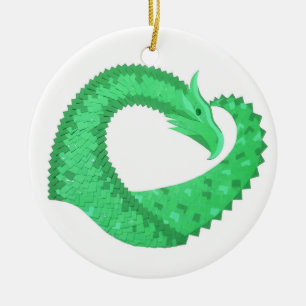 Adorno De Cerámica Dragón del corazón verde sobre blanco