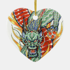 Adorno De Cerámica Dragón japonés y flor de loto