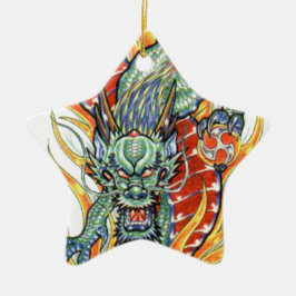 Adorno De Cerámica Dragón japonés y flor de loto