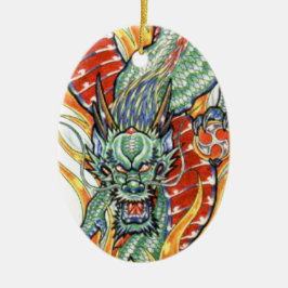 Adorno De Cerámica Dragón japonés y flores del Lotus