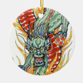 Adorno De Cerámica Dragón japonés y flores del Lotus