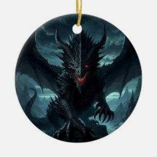 Adorno De Cerámica Dragón medieval oscuro