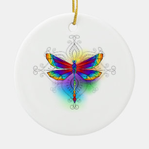 Adorno De Cerámica Dragón poligonal arcoiris