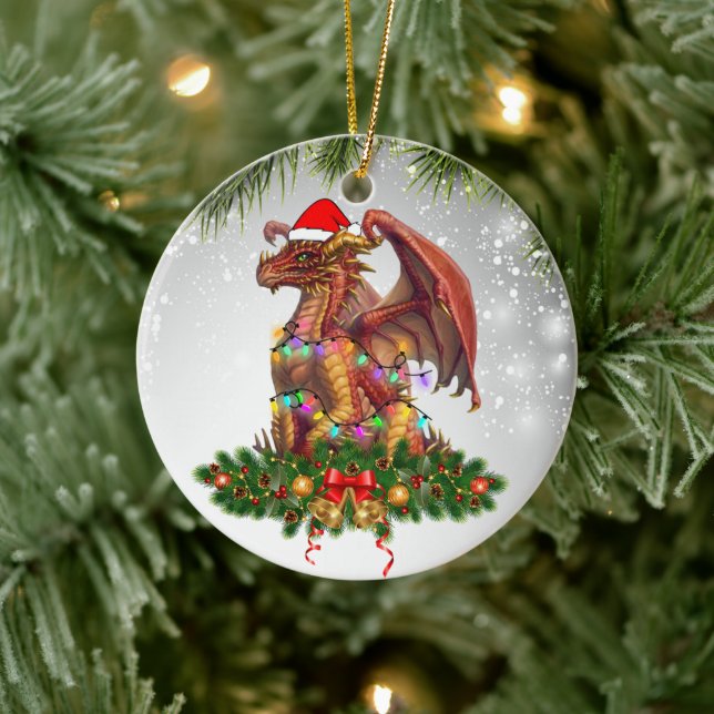 Adorno De Cerámica Dragón Rojo Santa Hats Campana Regalos de Navidad  (Árbol)