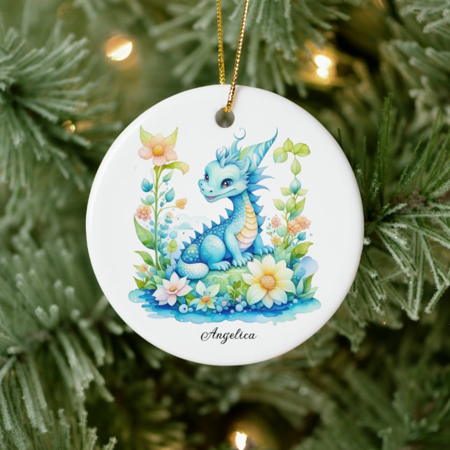 Adorno De Cerámica Dragón verde azul turquesa suave personalizado (Árbol)
