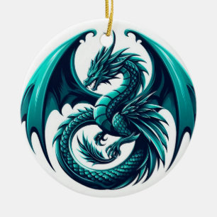 Adorno De Cerámica Dragón verde azulado
