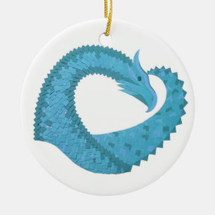 Adorno De Cerámica Dragón verde azulado del corazón en blanco