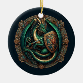 Adorno De Cerámica Dragón verde con espada