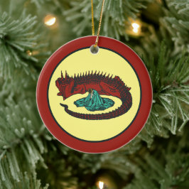 Adorno De Cerámica Dragón verde rojo vintage Lady Art Nouveau