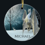 Adorno De Cerámica Dragon Winter Ice Crystals Navidades de Nieve<br><div class="desc">Este diseño fue creado a través del arte digital, se puede personalizar eligiendo la opción personalizar. Póngase en contacto conmigo en colorflowcreations@gmail.com o utilice la opción de chat en la parte superior de la página si desea tener este diseño en otro producto. Compra mi pintura de acrílico abstracta original a...</div>