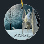 Adorno De Cerámica Dragon Winter Ice Crystals Navidades de Nieve<br><div class="desc">Este diseño fue creado a través del arte digital, se puede personalizar eligiendo la opción personalizar. Póngase en contacto conmigo en colorflowcreations@gmail.com o utilice la opción de chat en la parte superior de la página si desea tener este diseño en otro producto. Compra mi pintura de acrílico abstracta original a...</div>