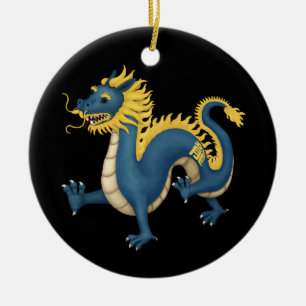 Adorno De Cerámica Dragón zodiaco chino Rótulo de astrología negro