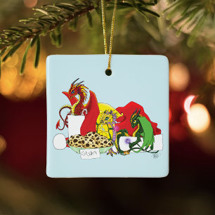 Adorno De Cerámica Dragones de Navidad juguetones Galletas de Leche F