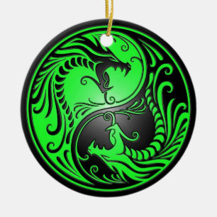 Adorno De Cerámica Dragones, verde y negro de Yin Yang
