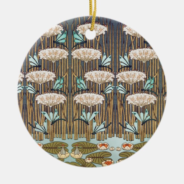 Adorno De Cerámica Dragonflies Water Lilies Marsh Art Nouveau (Frente)