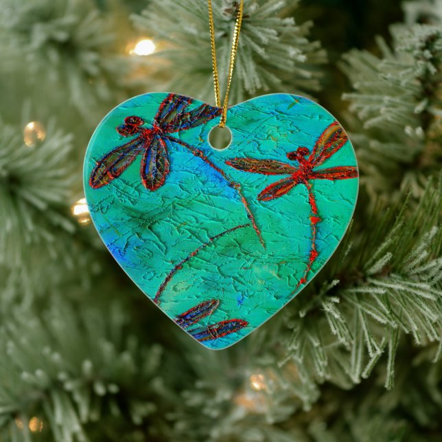 Adorno De Cerámica Dragonfly Dance Heart Christmas Ornament Personali (Árbol)